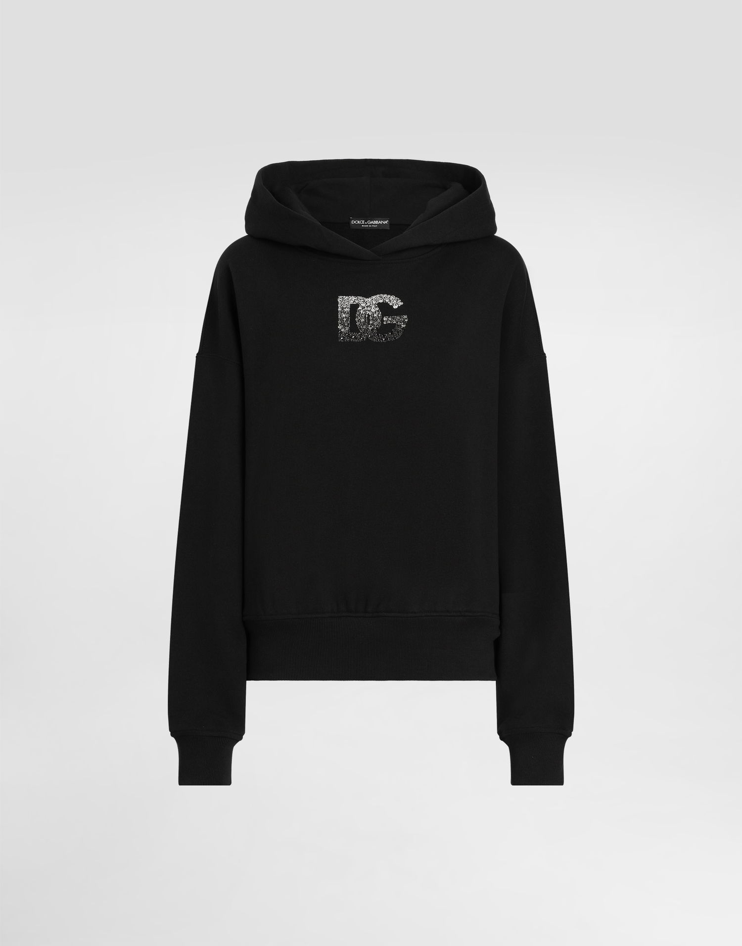 Mikina Dolce & Gabbana Dolce & Gabbana Jersey Hoodie with Rhinestone DG Logo Čierna | F9S48ZGDCXWN0000, 0