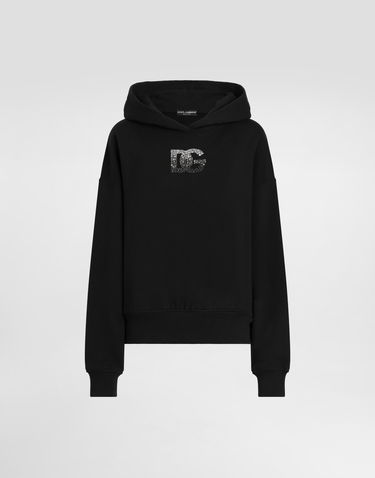Mikina Dolce & Gabbana Dolce & Gabbana Jersey Hoodie with Rhinestone DG Logo Čierna | F9S48ZGDCXWN0000, 0