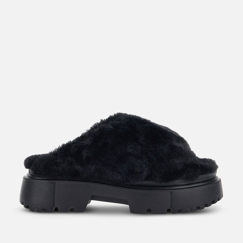 Tenisky a topánky Hogan Hogan H644 Chunky Faux Fur Mule Čierna | HXW6440FC303H6B999