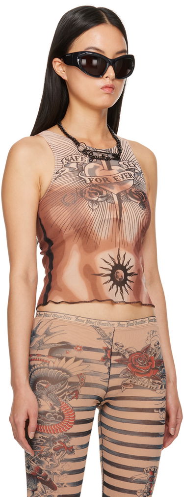 Tielko Jean Paul Gaultier Jean Paul Gaultier Safe Sex Forever Tattoo Mesh Tank Top Hnedá | 23/15-F-DB014-T538-636000, 1