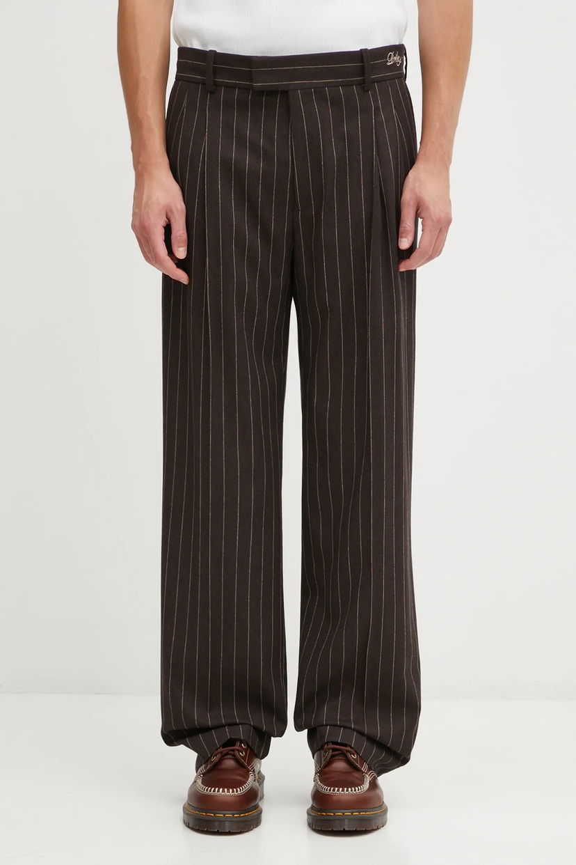 Nohavice Drôle de Monsieur Drôle de Monsieur Le Pantalon Pinstripe Pleated Wool Blend Trousers Hnedá | I.BP165.WO040