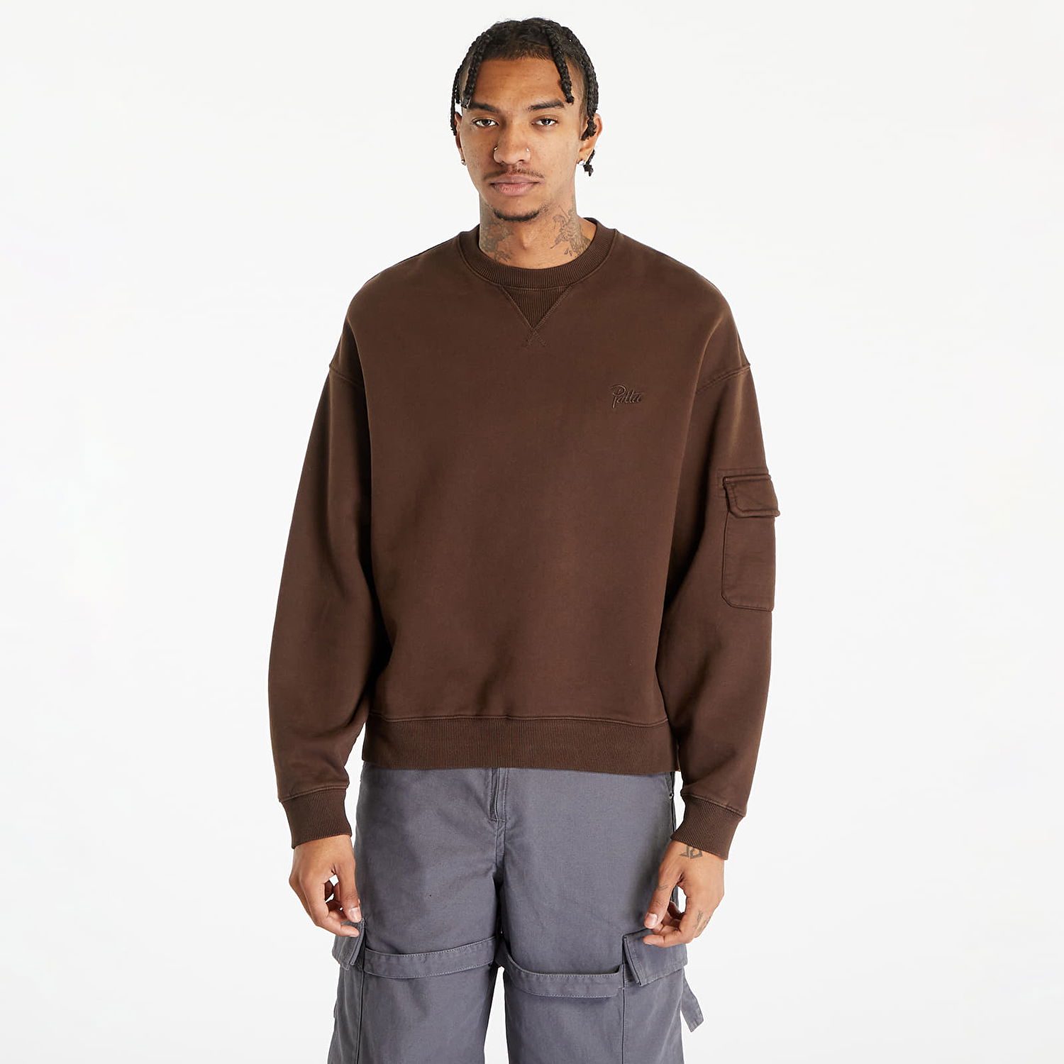 Sveter Patta Basic Pigment Dye Pocket Crewneck Hnedá | BC23-PIGMENT-DYE-POCKET-BCS-001, 0