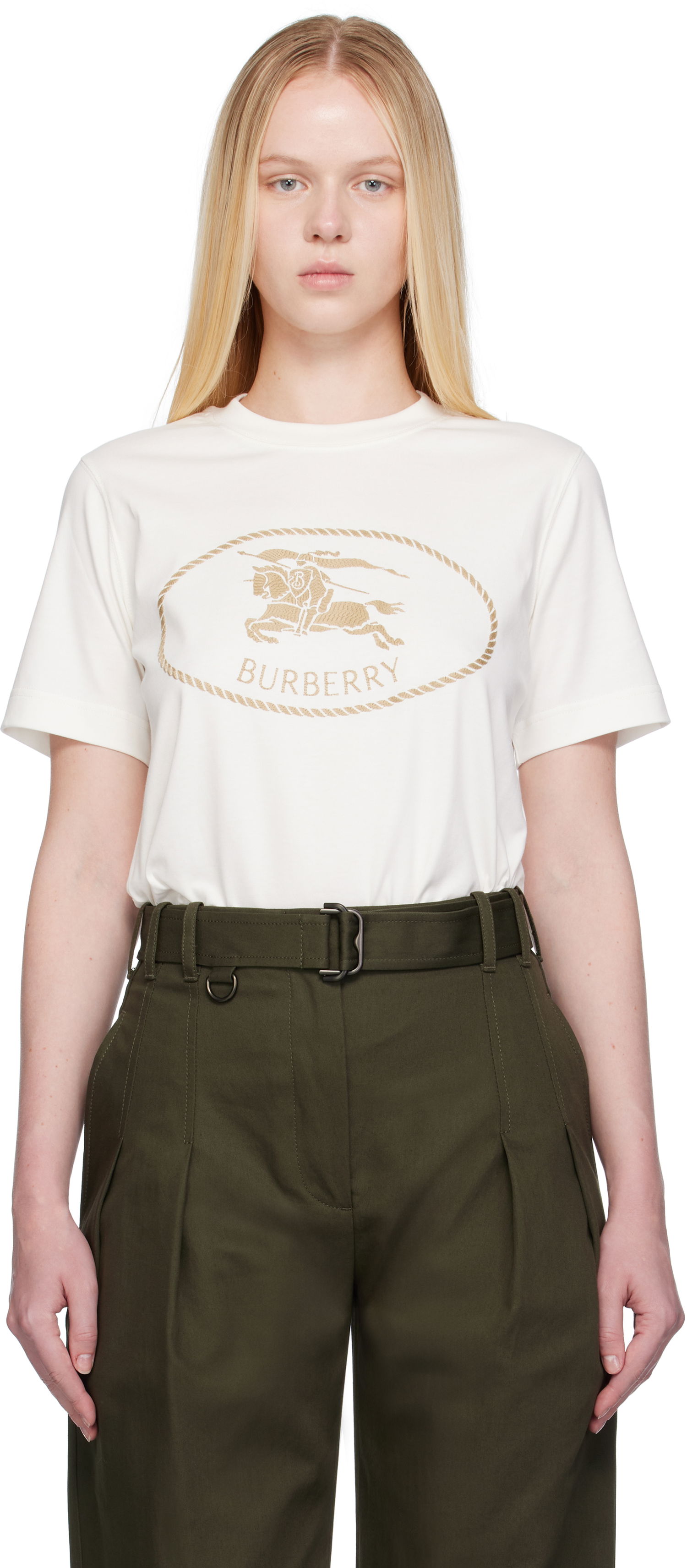 Tričko Burberry Burberry Knight Stamp Cotton T-Shirt Biela | 8109817, 0
