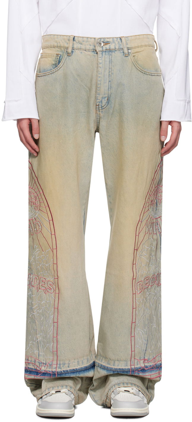 Džínsy Who Decides War Faded Embroidered Loose Fit Jeans Rôznofarebný | 1120700009SS24