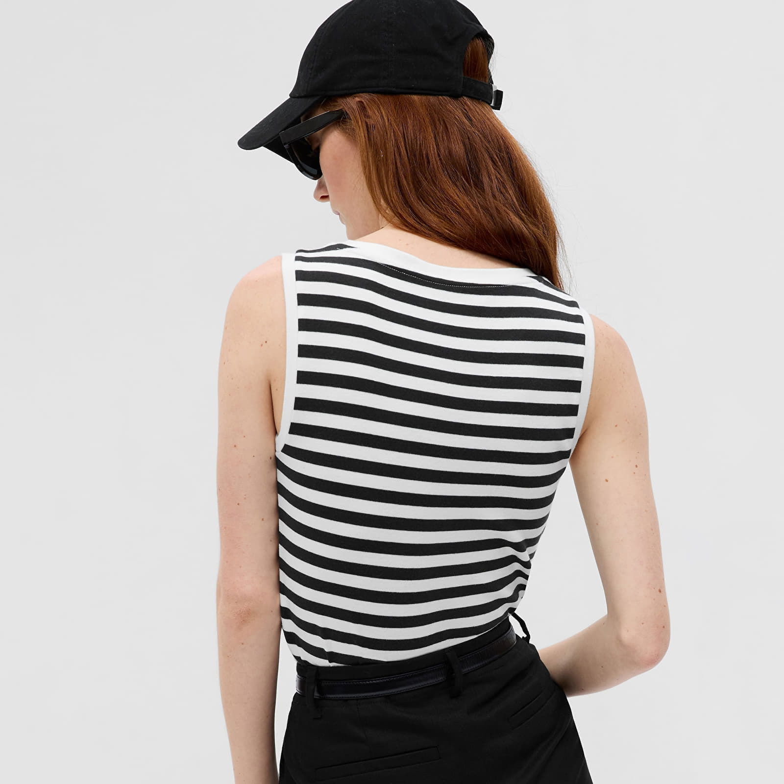 Sleeveless Modal Shell Black White Stripe