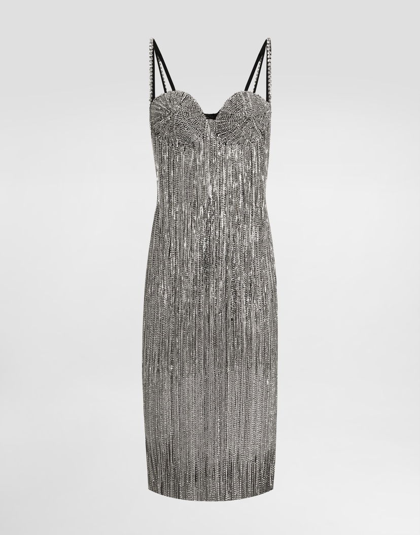 Šaty Dolce & Gabbana Dolce & Gabbana Sequined Fringe Calf-Length Dress Metalická | F6TRMZGDC2MS8400