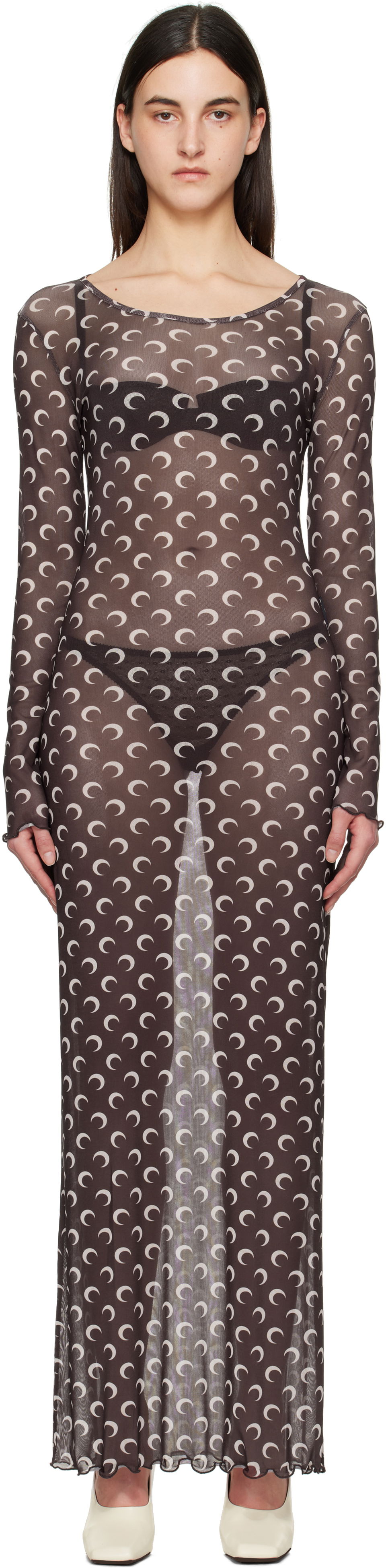Šaty Marine Serre Marine Serre Moon Printed Mesh Maxi Dress Hnedá | WDR297B CJER0054, 0