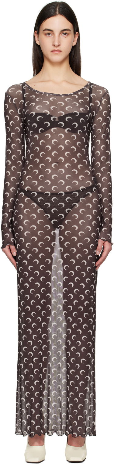 Šaty Marine Serre Marine Serre Moon Printed Mesh Maxi Dress Hnedá | WDR297B CJER0054, 0