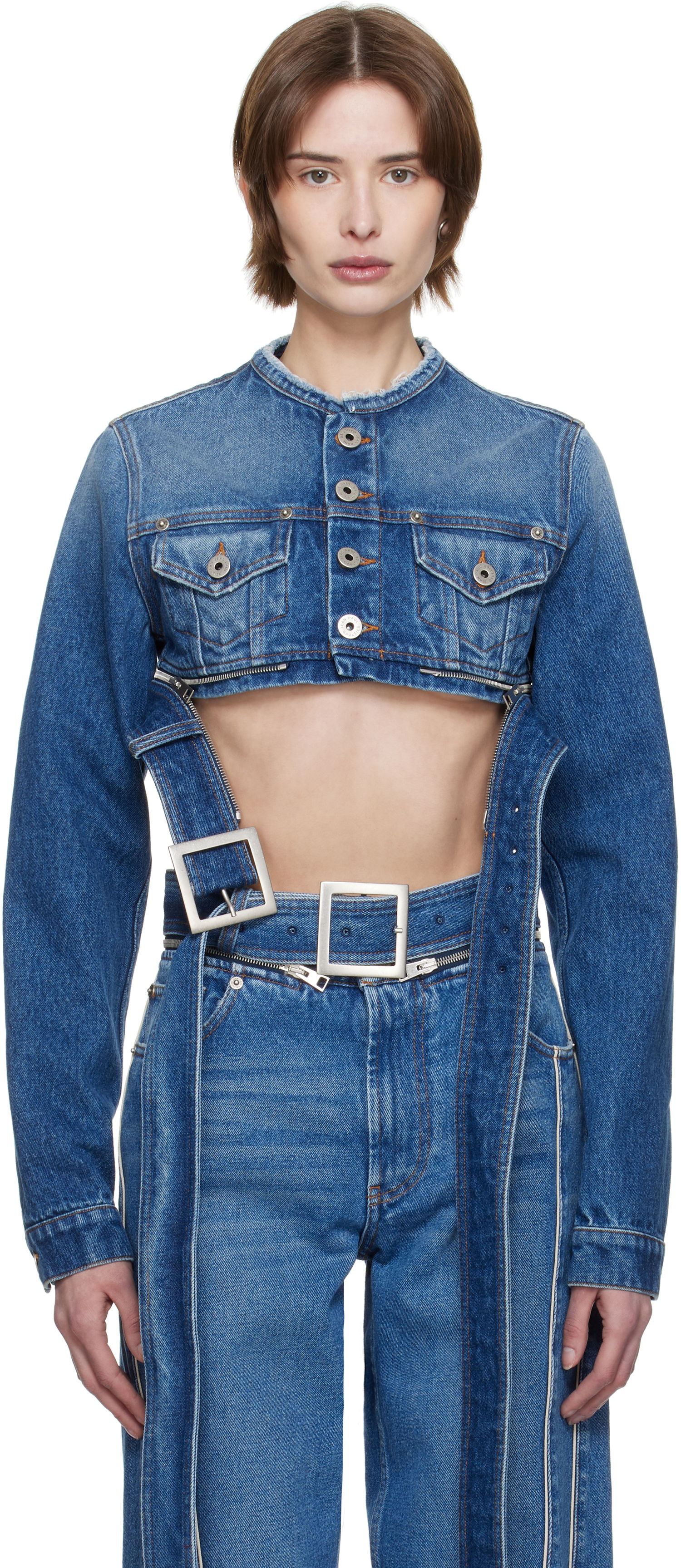 Vesta Jean Paul Gaultier Jean Paul Gaultier 'The Belted' Cropped Denim Jacket Modrá | 25/33-F-VE088-D013-57, 0