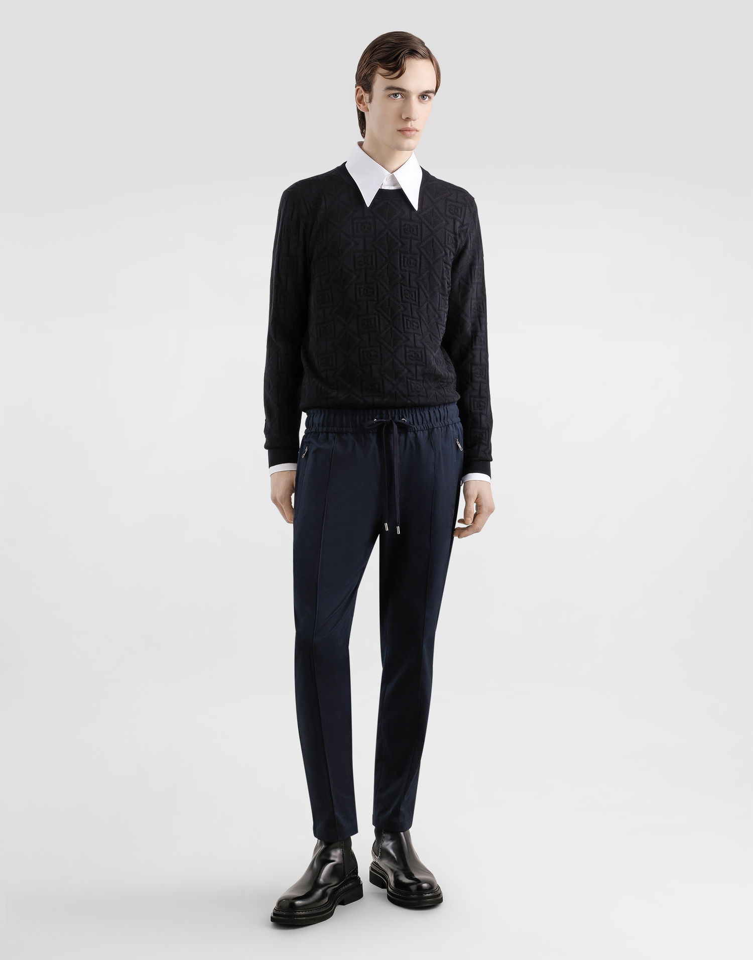 Nohavice Dolce & Gabbana Dolce & Gabbana Stretch Cotton Gabardine Jogging Trousers Navy | GYACEZFUFNVB0665, 1