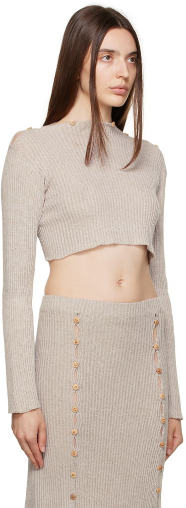 Sveter Baserange Baserange Birgi Ribbed Cropped Sweater Béžová | KBIS-LM-AU23, 1