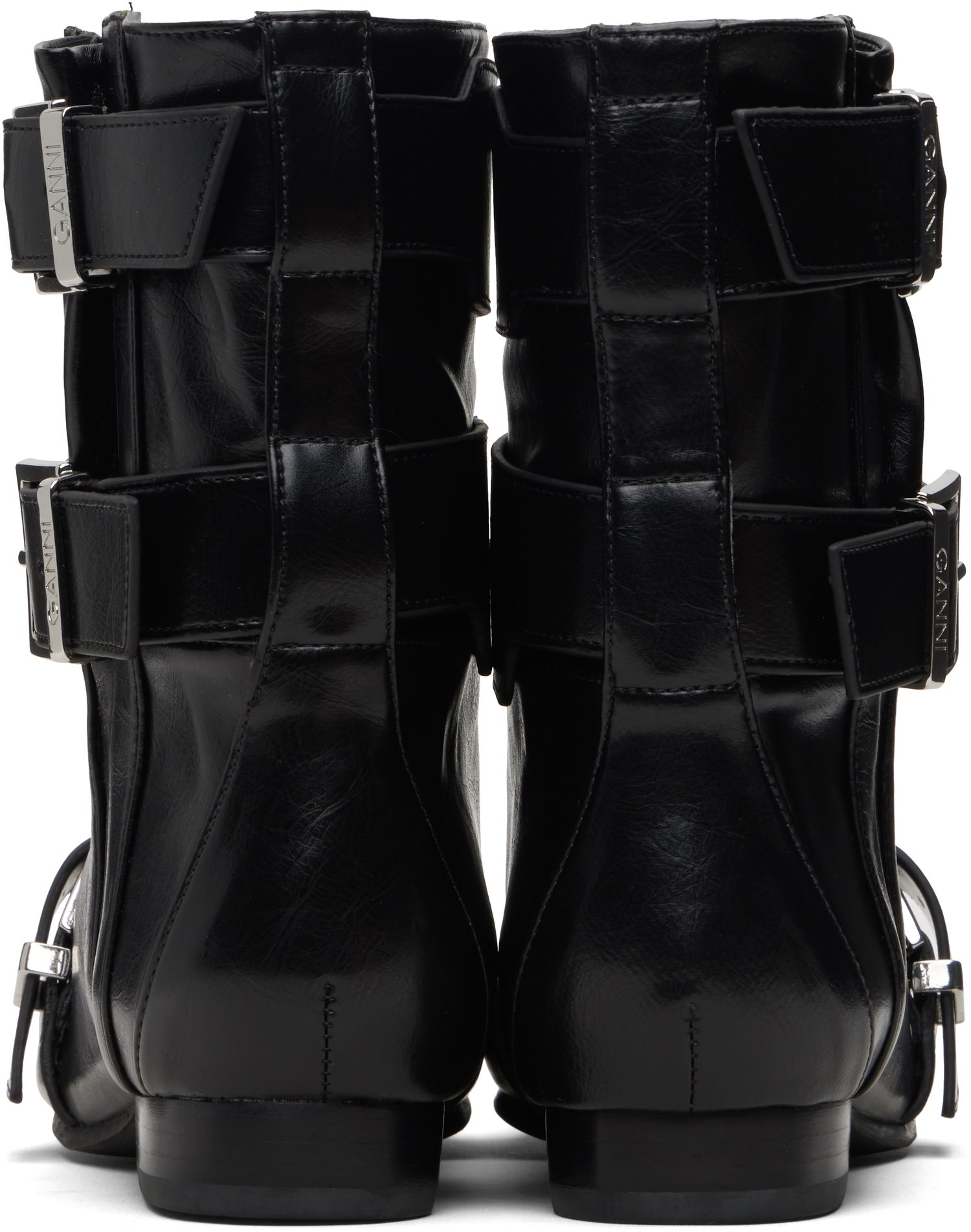 Tenisky a topánky GANNI Buckled Eyelets Lace-Up Boots Čierna | S3114, 1