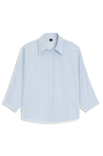 Košeľa BOSS Relaxed-Fit Striped Cotton Poplin Blouse Modrá | 50543553, 0