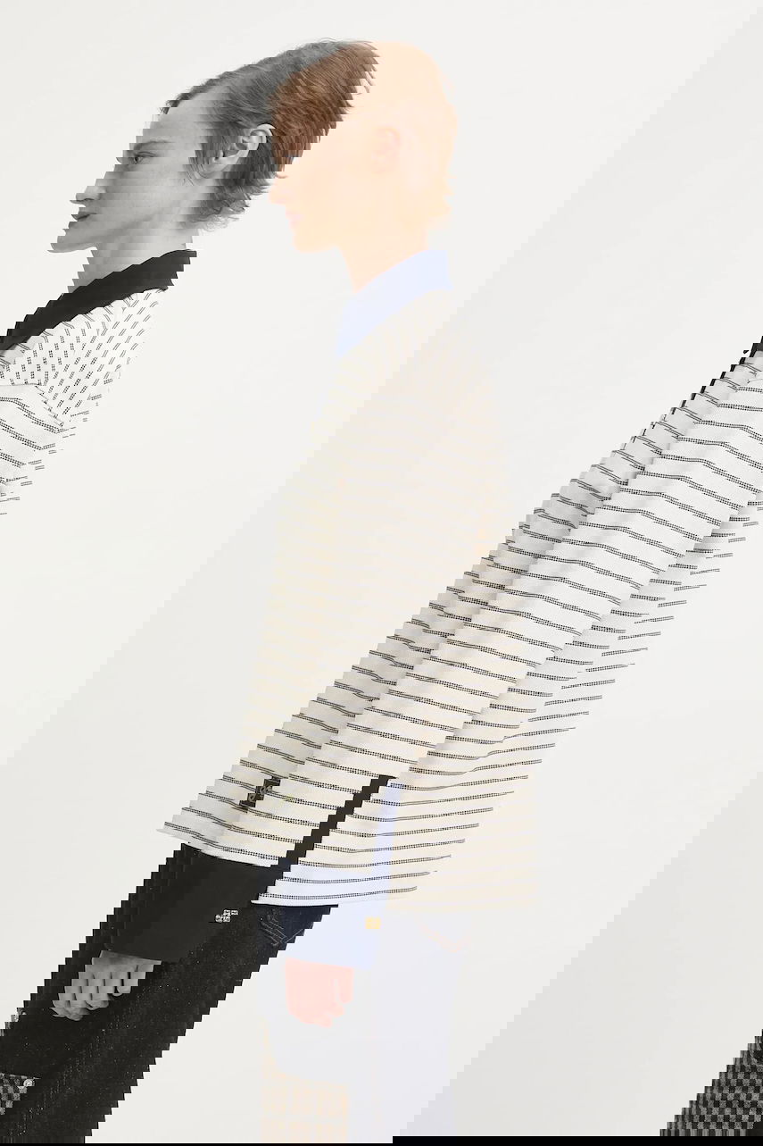 Polo tričko GANNI Striped Single Piquet Jersey Polo Shirt Béžová | T4215, 1