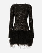 Sequined Mini Dress With Feather Trim