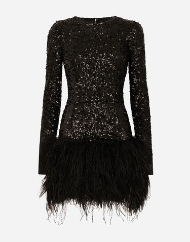 Šaty Dolce & Gabbana Sequined Mini Dress With Feather Trim Čierna | F6DKSTFLUBXN0000, 0