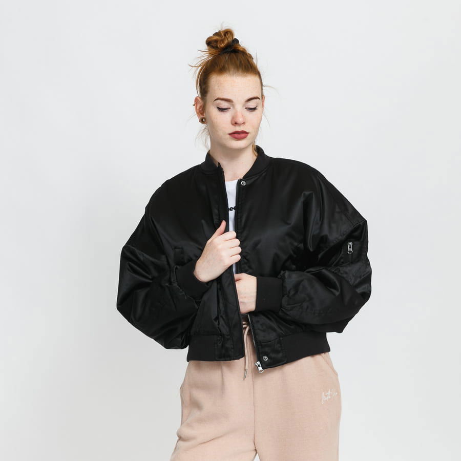 Short Oversized Satin Bomber Jacket