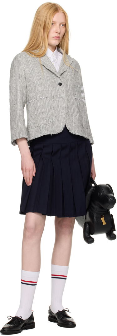 Bunda Thom Browne Thom Browne Tweed Fray 4-Bar Cropped Sack Blazer Šedá | FBC788T-F0512, 3