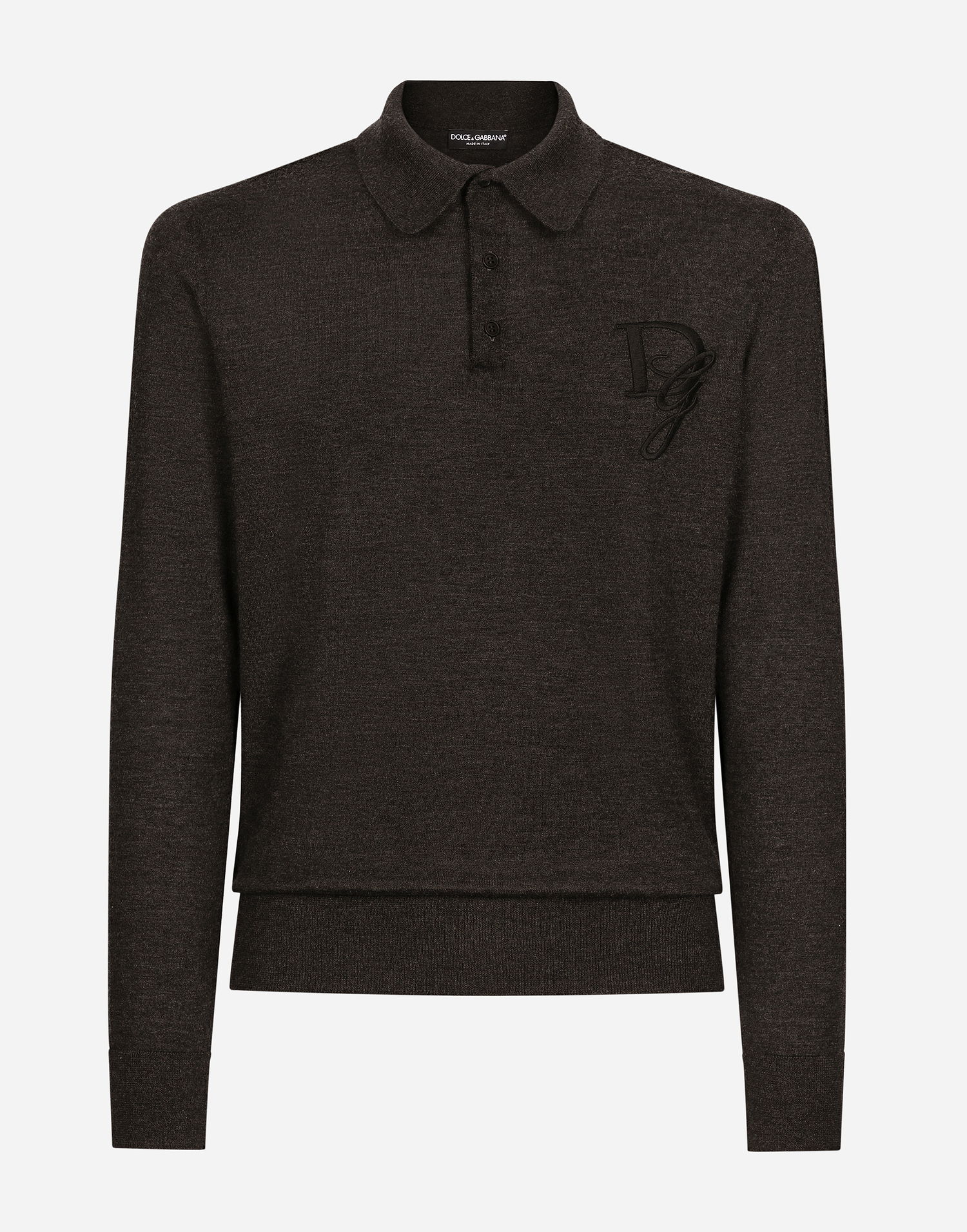 Polo tričko Dolce & Gabbana Dolce & Gabbana Cashmere Long Sleeve Polo Shirt with Embroidered Logo Šedá | GXZ25ZJAWXRN1254, 0