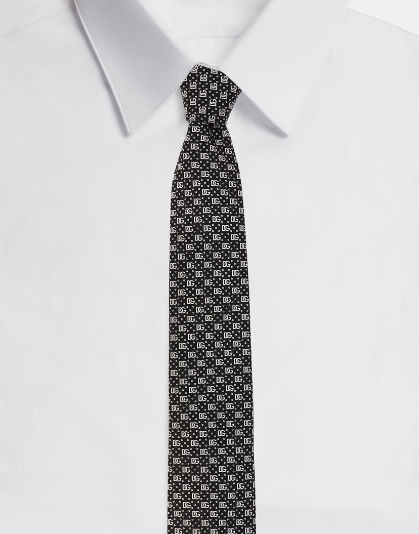Šál Dolce & Gabbana Dolce & Gabbana 8cm Silk Jacquard Blade Tie with DG Logo Čierna | GT147EG0JQZN0004