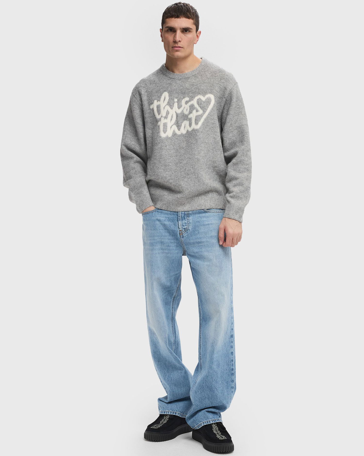 Sveter thisisneverthat Heart Logo Knit Sweater Šedá | TN243KKNPK11HGR, 1