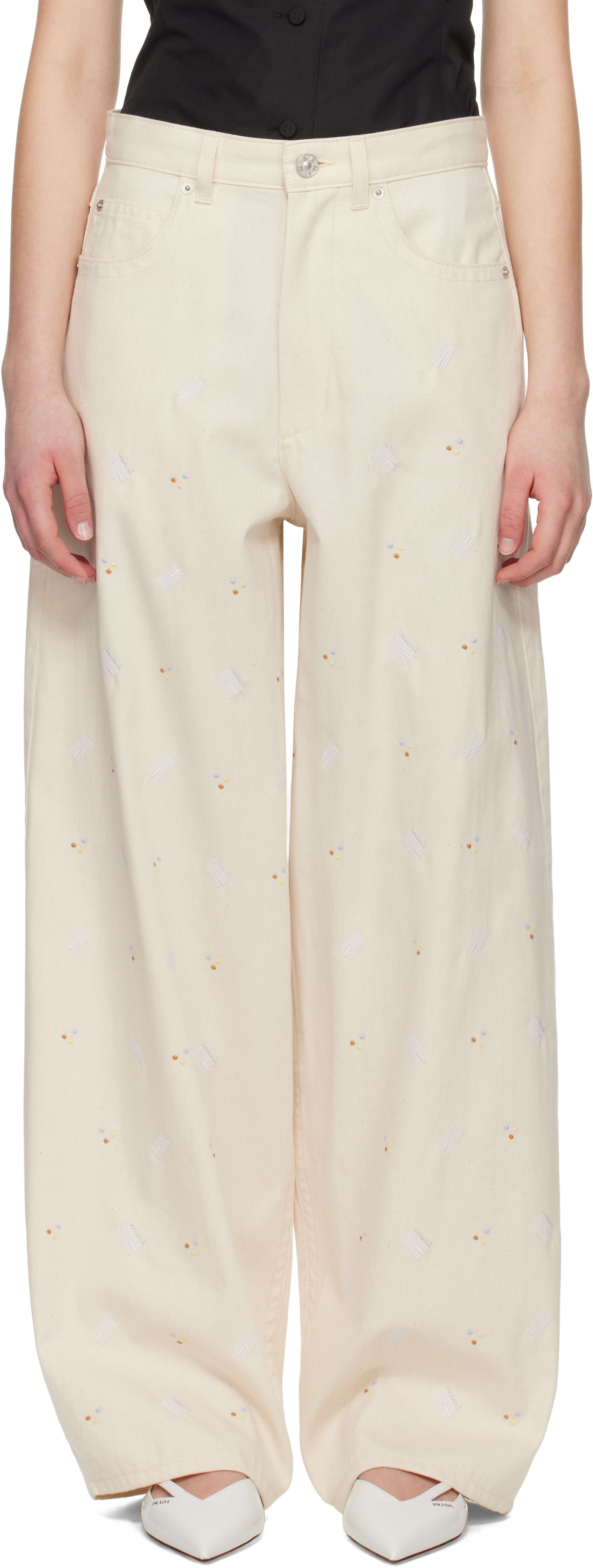 Džínsy Marni Marni Embroidered Denim Jeans Béžová | PAJD0586S0 USCX58, 0