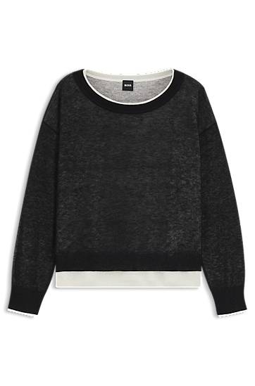 Sveter BOSS Knitted sweater with layered design Čierna | 50542875