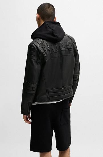 Bunda BOSS Leather Racing Jacket with 3D Detailing Čierna | 50530780, 1