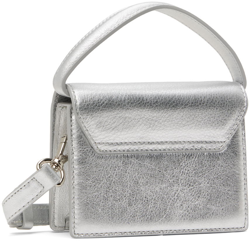 Metallic Leather Micro Shoulder Bag With Belt