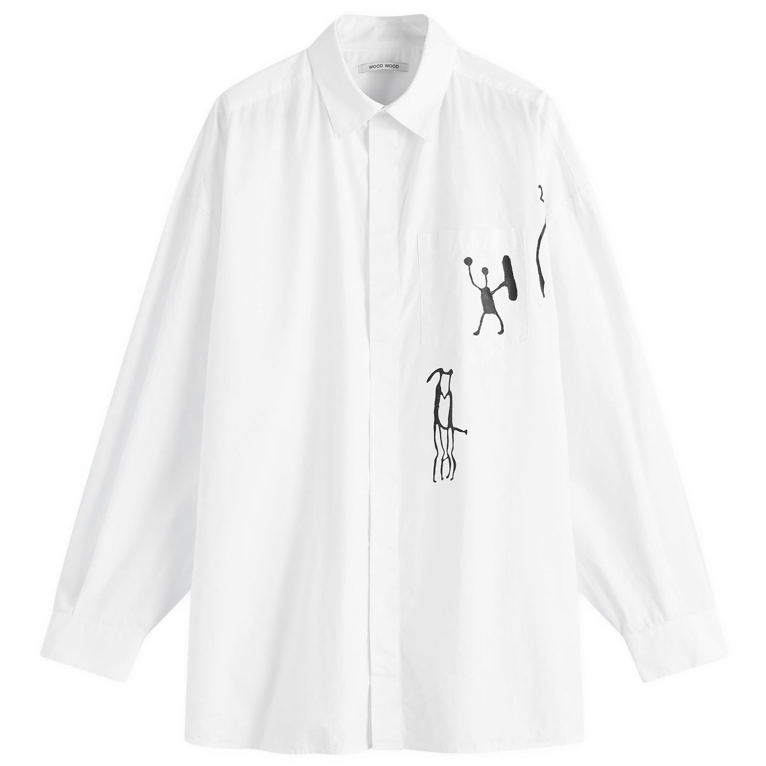 Košeľa WOOD WOOD Oversized Print Shirt White Large Biela | 30250229-0001, 0