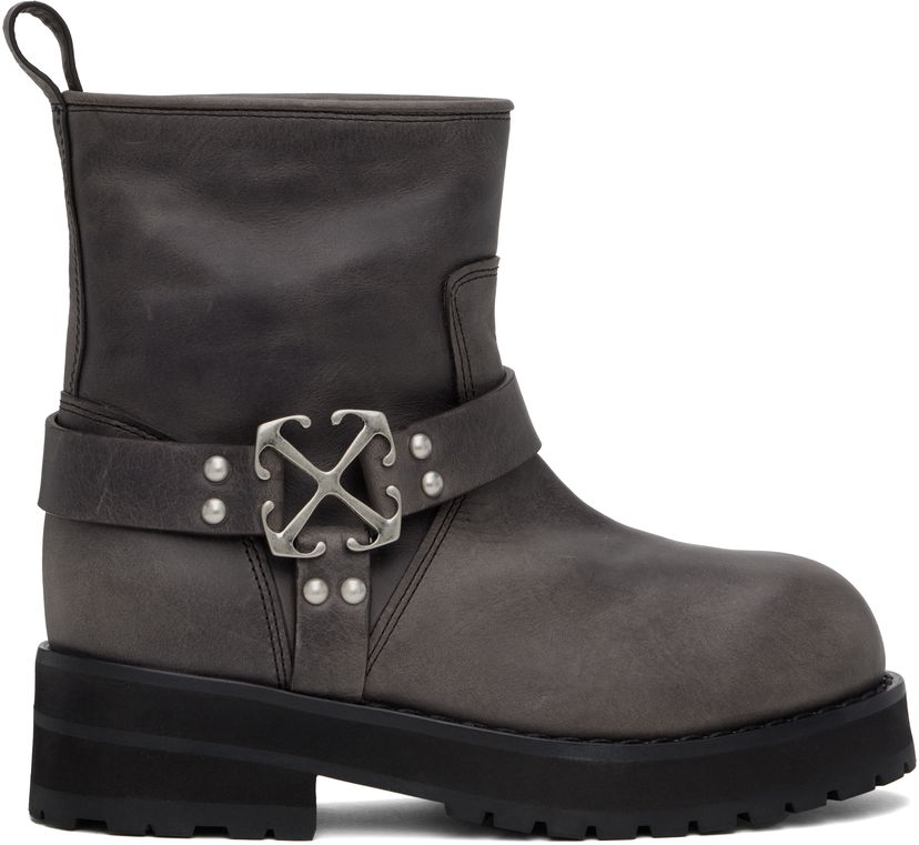 Oblečenie Off-White Off-White Off Track Leather Boots Šedá | OWID057F24LEA0010772