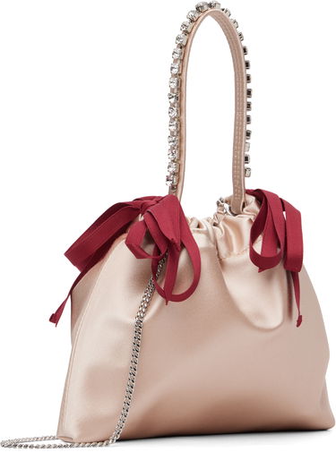 Kabelka Jimmy Choo Satin Drawstring Mini Bag with Crystal Top Handle and Red Bows Béžová | DRAWSTRING MINI TH, 2
