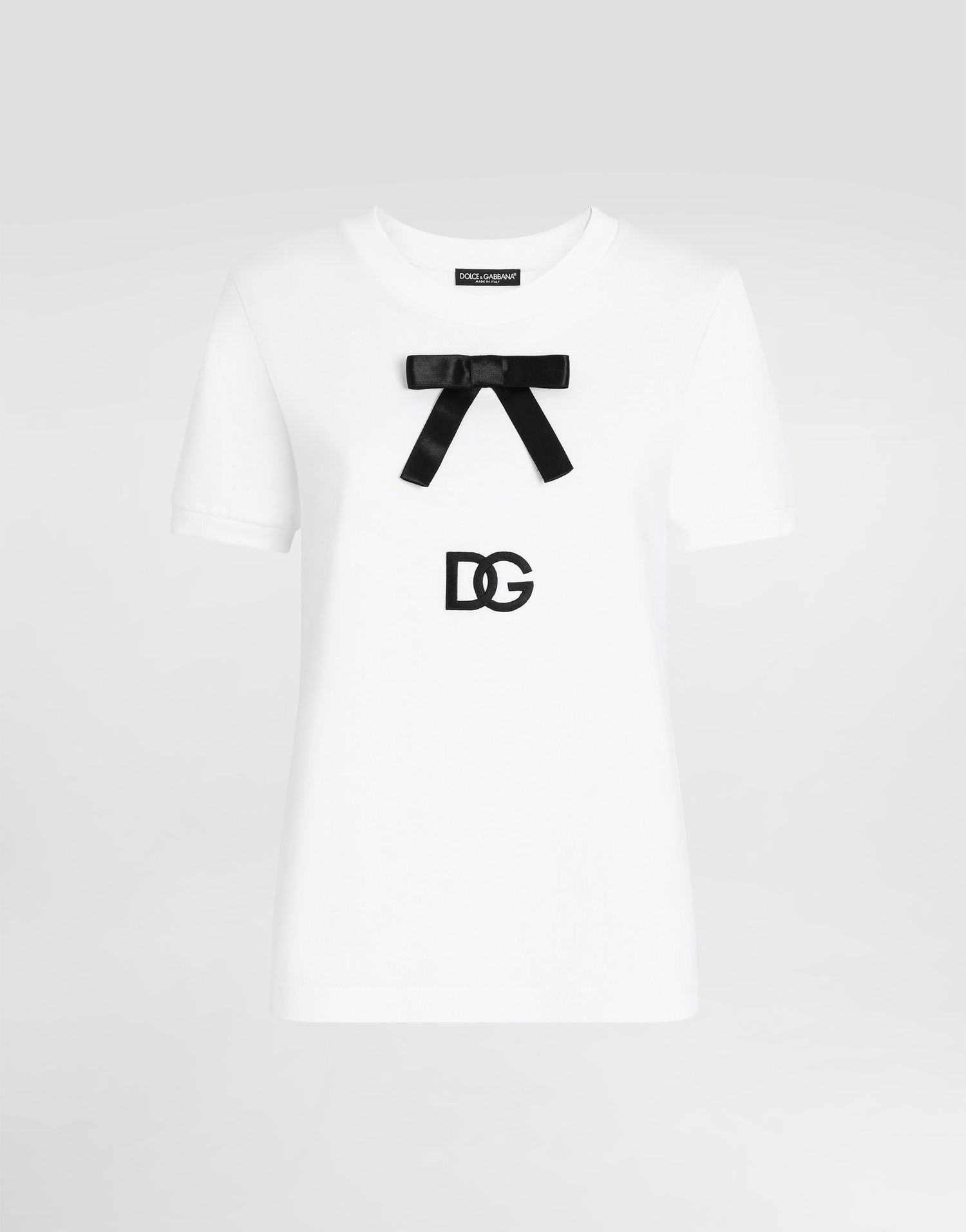 Tričko Dolce & Gabbana Dolce & Gabbana Cotton Jersey T-Shirt with Bow and DG Logo Biela | F8V47ZGDC4TW0800, 0