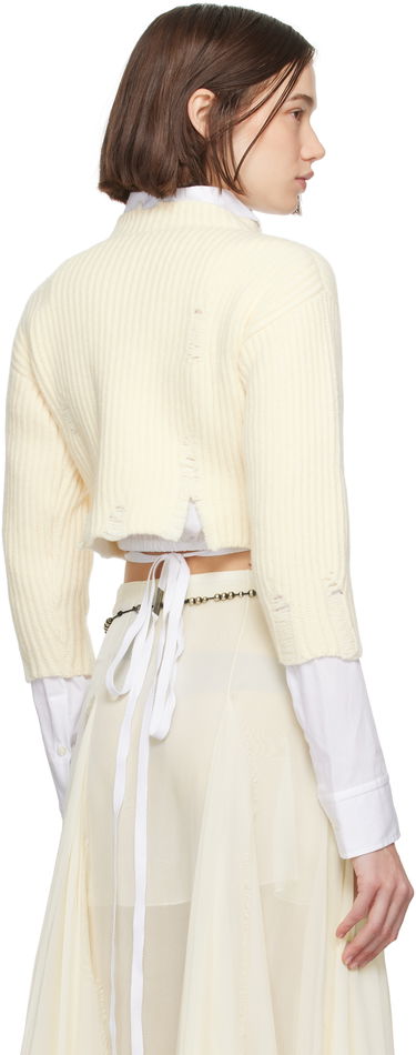 Sveter Ann Demeulemeester Cropped Distressed-Hem Sweater Biela | 2402-W-KN30-KN048-003, 2