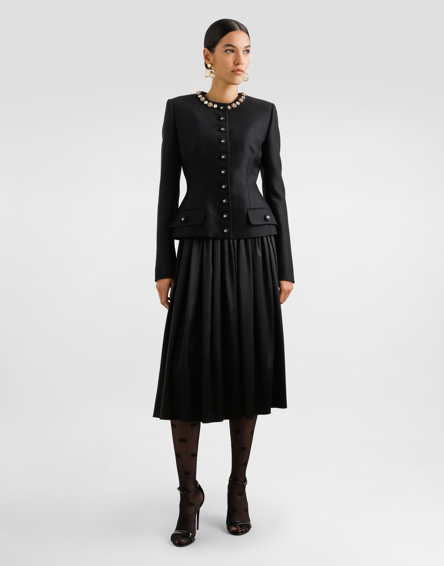 Sukňa Dolce & Gabbana Dolce & Gabbana Midi Satin Skirt With Metal Logo Čierna | F4CLNTGDDBLN0000, 1