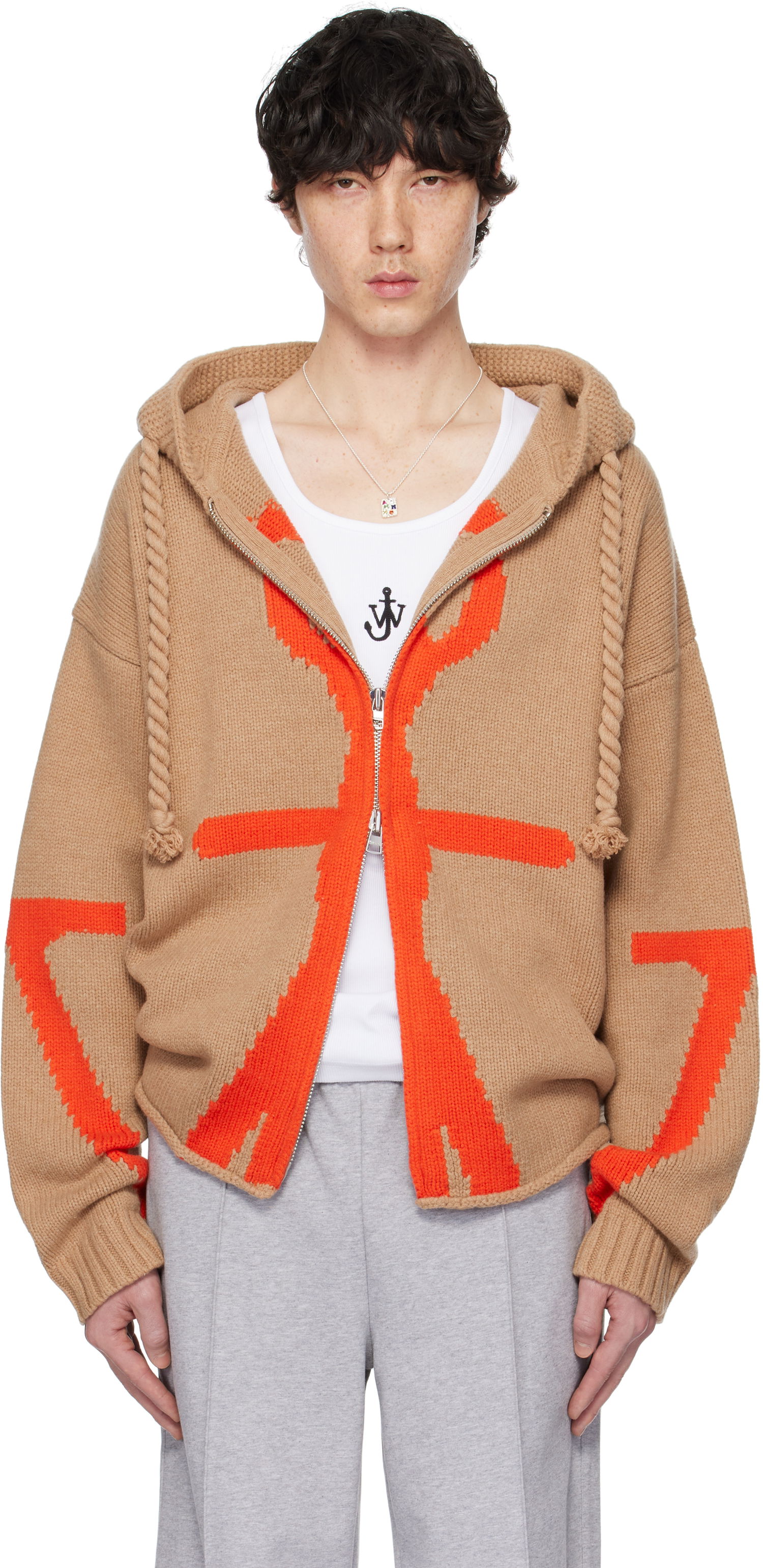 Sveter JW Anderson JW Anderson Anchor Logo Knit Zip Hoodie Hnedá | KW1345-YN0170, 0