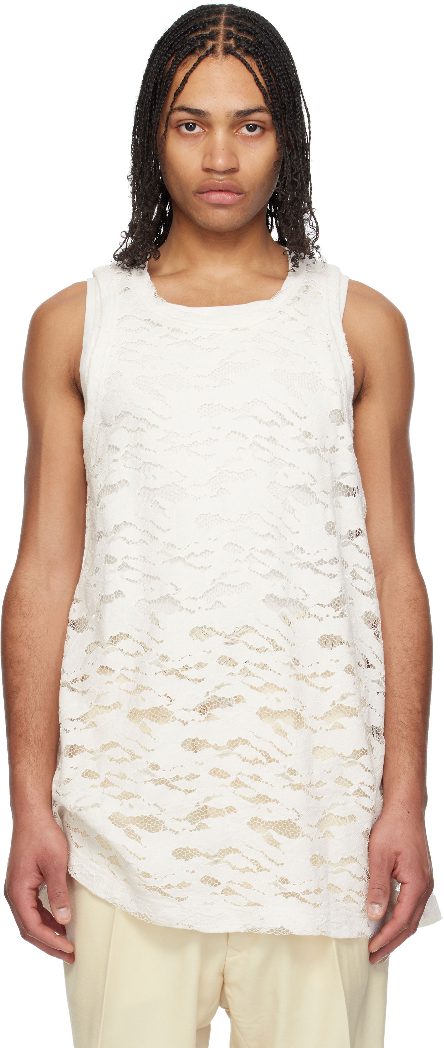 Tielko Comme des Garçons Homme Plus Raschel Lace Tank Top Biela | PO-T039-051, 0