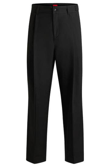 Nohavice BOSS Relaxed-Fit Cotton-Blend Trousers Čierna | 50534782, 0