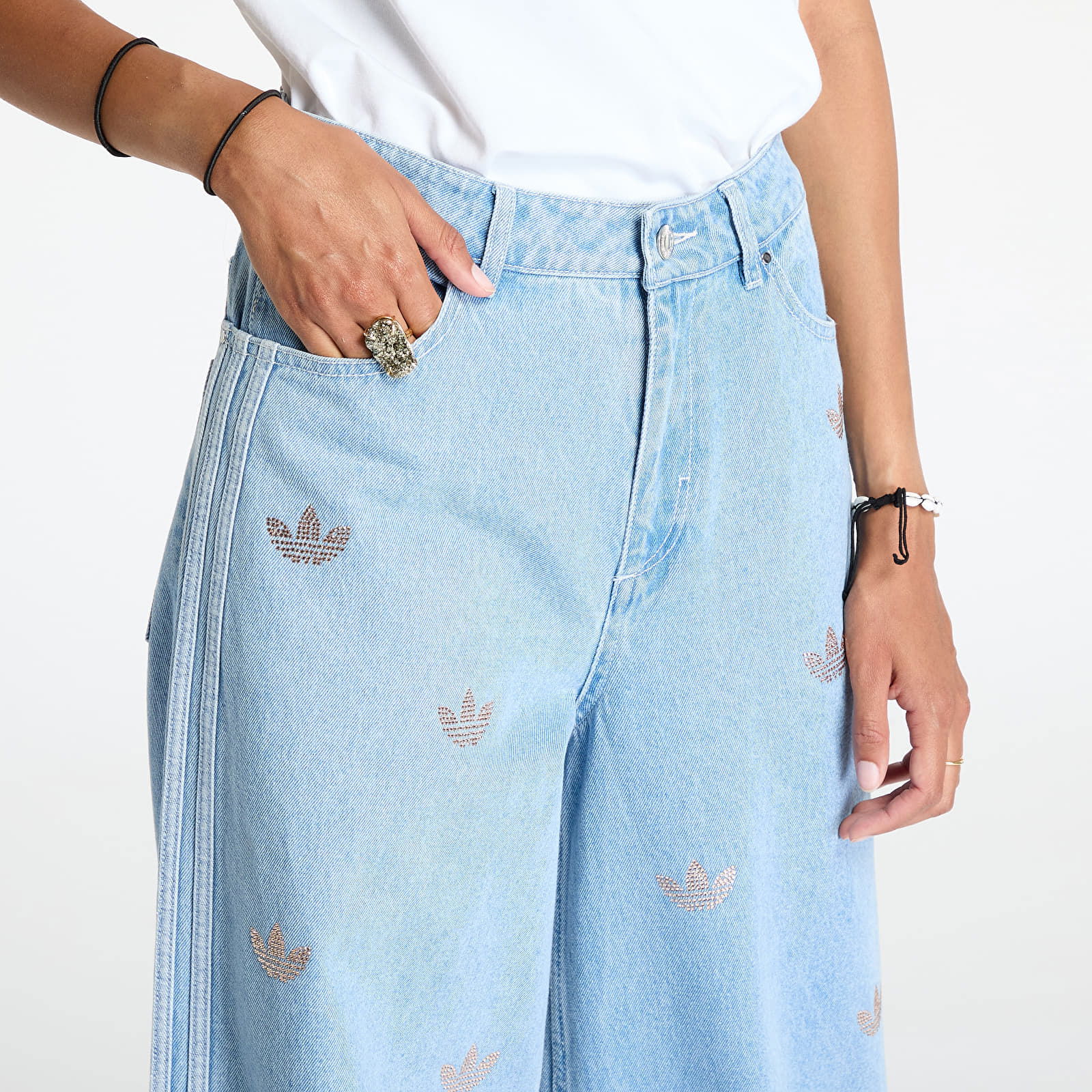 Denim Pant Rhinestone Clear Blue