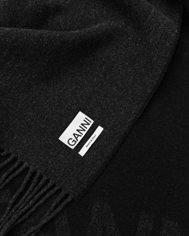 Šál GANNI Fringed Wool Scarf Čierna | 5714667383196, 1