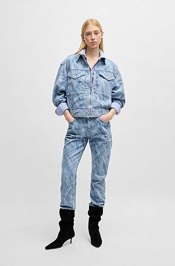 Bunda BOSS Oversized Distressed Denim Bomber Jacket Modrá | 50529985, 1