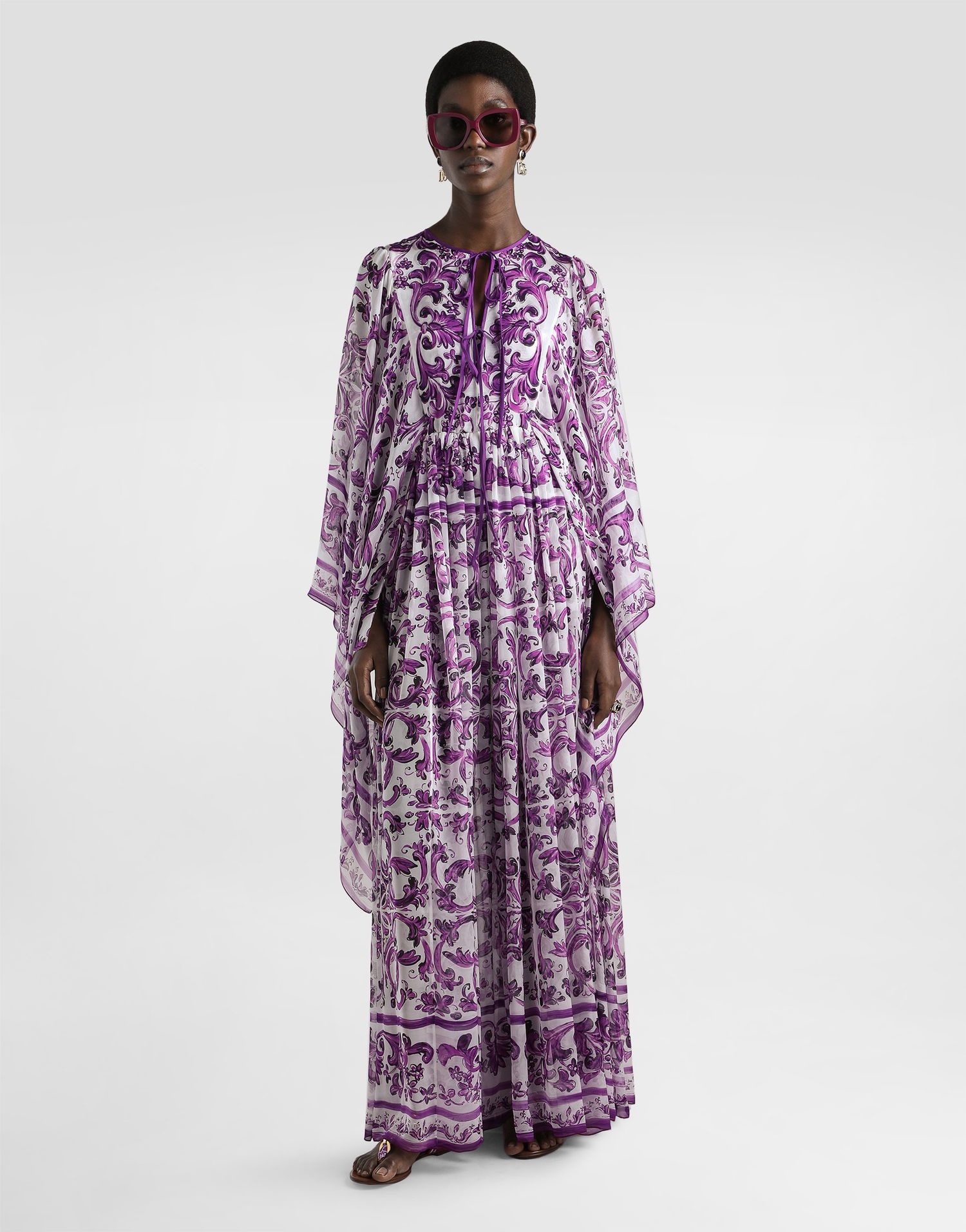 Šaty Dolce & Gabbana Dolce & Gabbana Majolica-Print Chiffon Kaftan Dress Fialová | F6TZETHI1ZOHD5DQ, 1