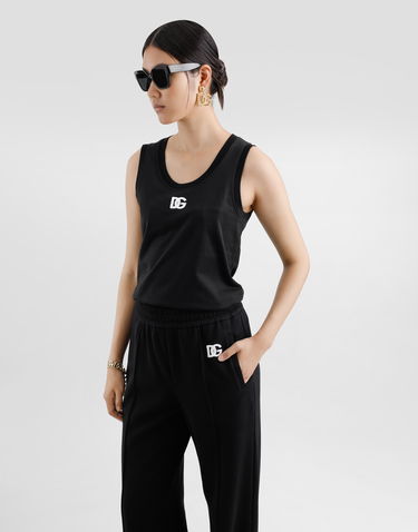 Tielko Dolce & Gabbana Dolce & Gabbana Oversize Jersey Tank Top With DG Logo Čierna | F8M64ZGDCYDN0000, 3