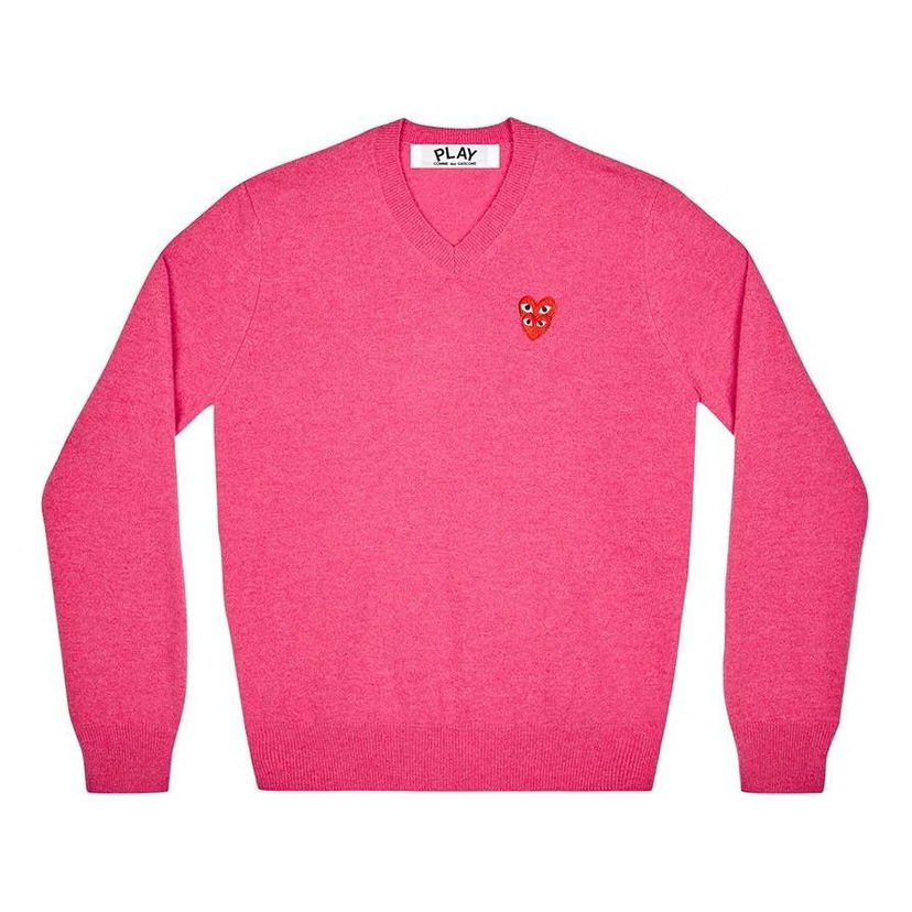 Sveter Comme des Garçons COMME des GARCONS PLAY V-Neck Pullover with Red Heart Emblem Ružová | AZ-N073-051-4