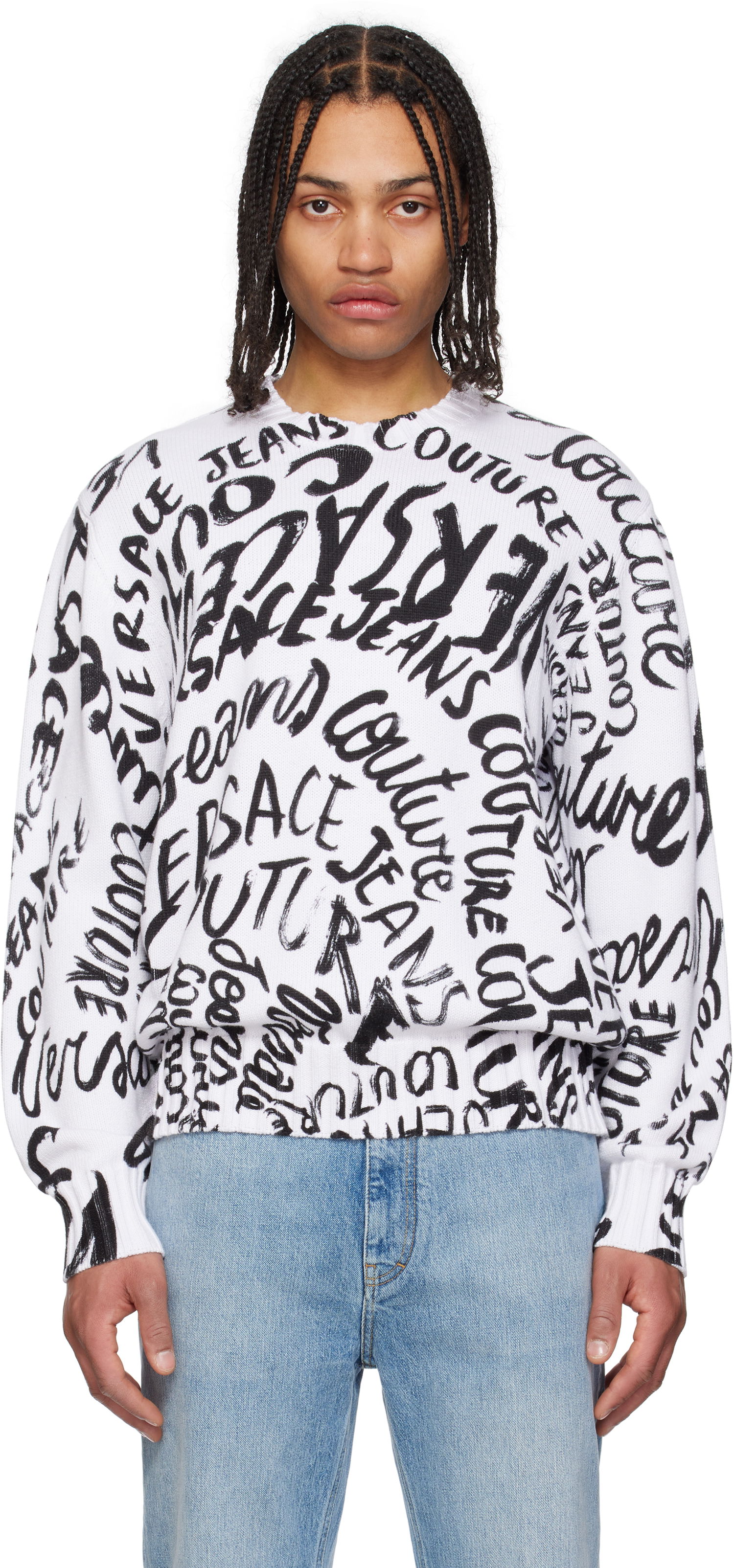 Sveter Versace Logo Pattern Sweater Biela | E78GAFM03_ECMF05, 0