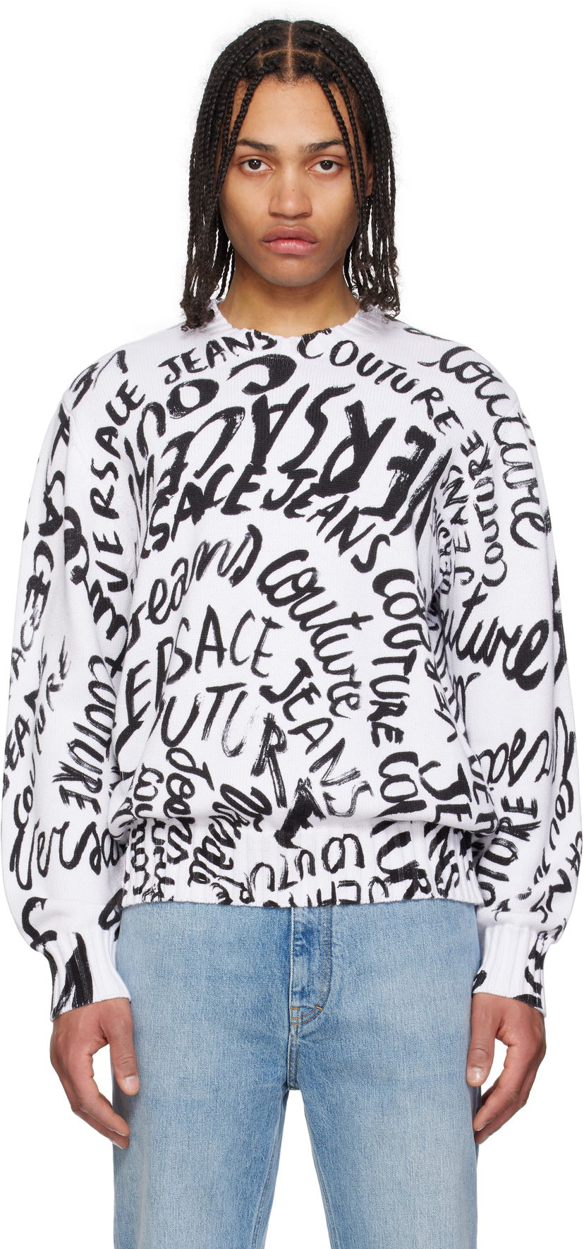 Sveter Versace Logo Pattern Sweater Biela | E78GAFM03_ECMF05