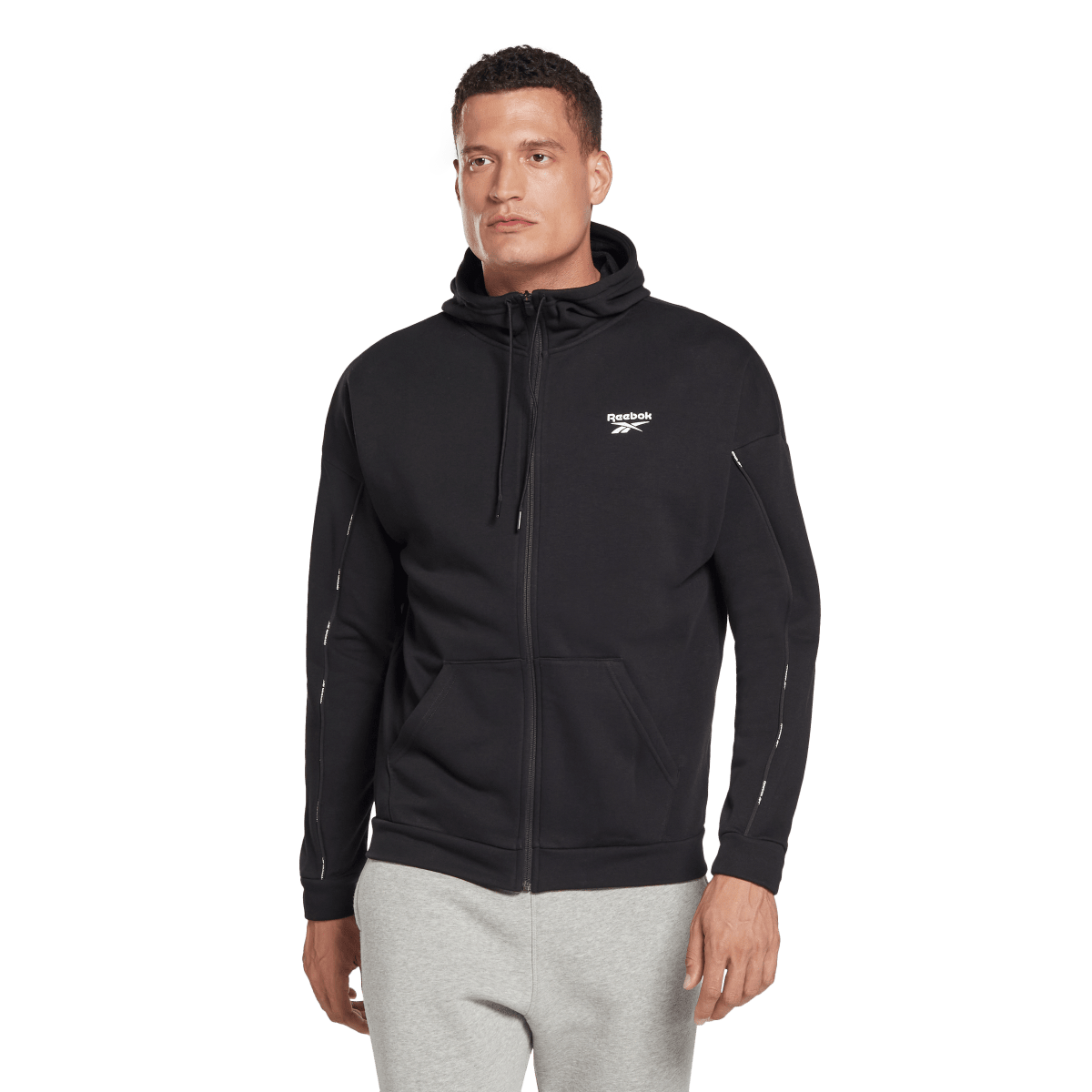 Mikina Reebok Full-Zip Hoodie with Piping Čierna | HA1072, 0