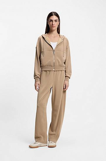 Mikina BOSS Oversized-fit zip-up hoodie with logo embroidery Béžová | 50547813, 1