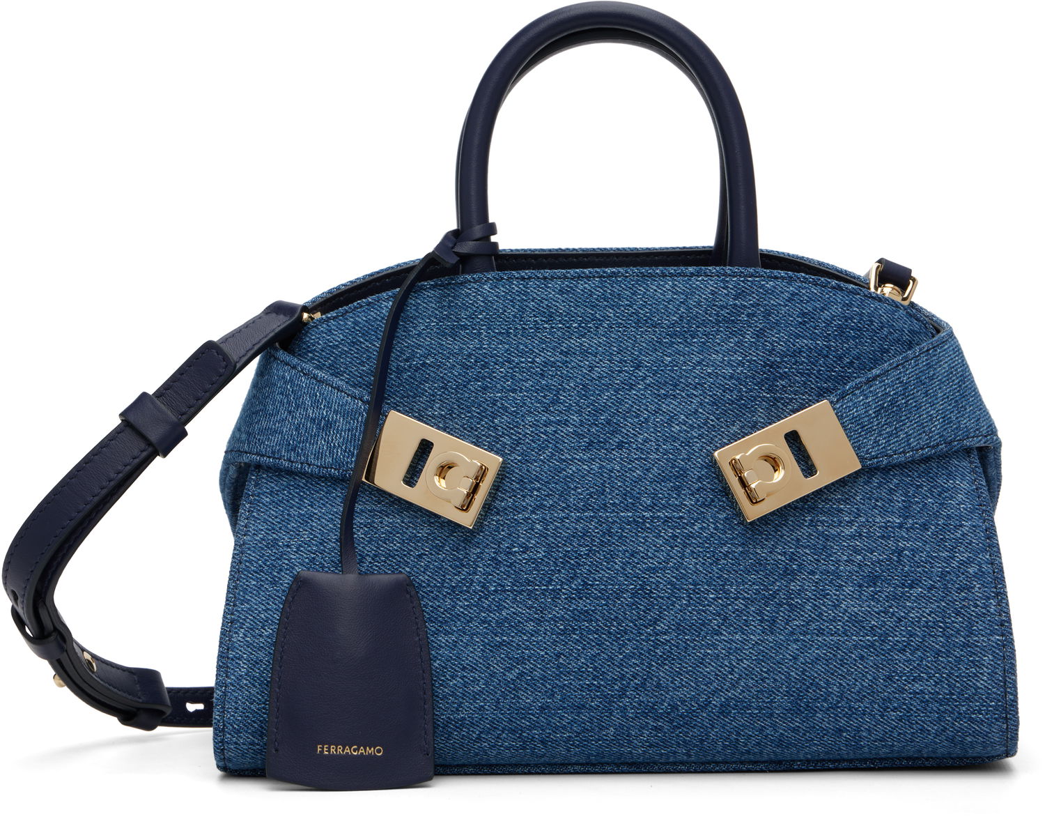 Kabelka FERRAGAMO Ferragamo XS Hug Denim Top Handle Bag Modrá | 783820, 0