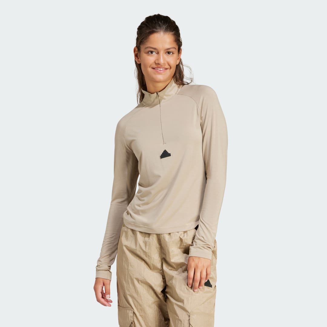 Tričko adidas Performance Sportswear City Escape Quarter-Zip Long-Sleeve Top Béžová | IT1454, 1